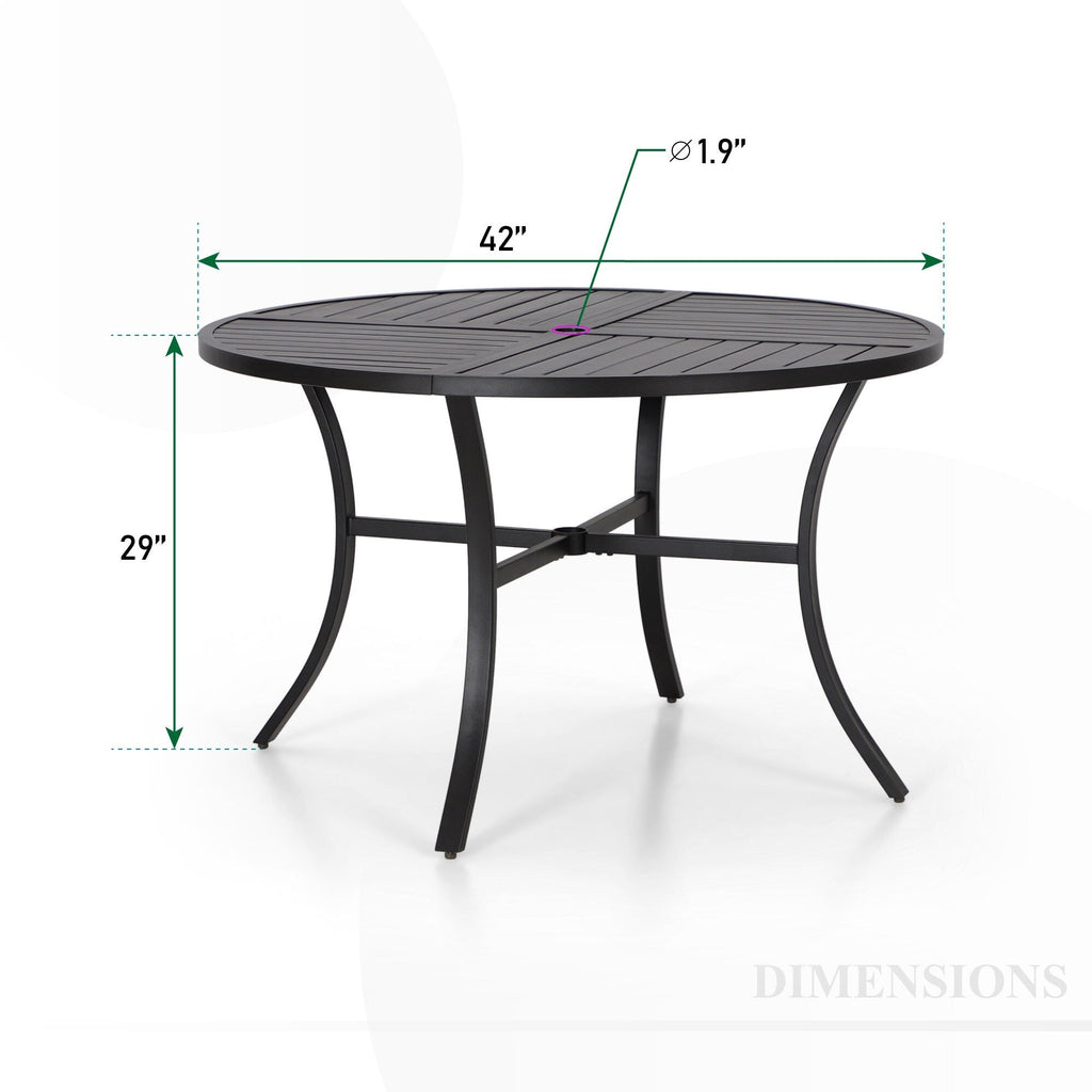 Ensemble de salle à manger de patio 5 pièces MAISON ARTS comprenant 4 chaises pivotantes en toile et 1 table à manger ronde avec revêtement électronique et trou pour parasol