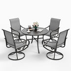 Ensemble de salle à manger de patio 5 pièces MAISON ARTS comprenant 4 chaises pivotantes en toile et 1 table à manger ronde avec revêtement électronique et trou pour parasol