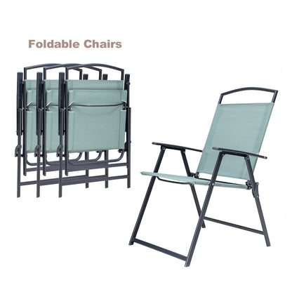 Ensemble de salle à manger d'extérieur 5 pièces avec chaises pliantes et table en verre avec trou pour parasol - Voir les spécifications