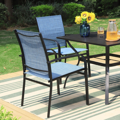 Ensemble de salle à manger de patio 5 pièces MAISON ARTS, table carrée en métal de 94 cm et 4 chaises en textilène