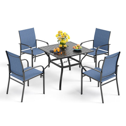Ensemble de salle à manger de patio 5 pièces MAISON ARTS, table carrée en métal de 94 cm et 4 chaises en textilène