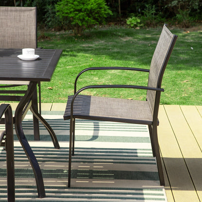 Ensemble de salle à manger de patio 5 pièces MAISON ARTS, table carrée en métal de 94 cm et 4 chaises en textilène