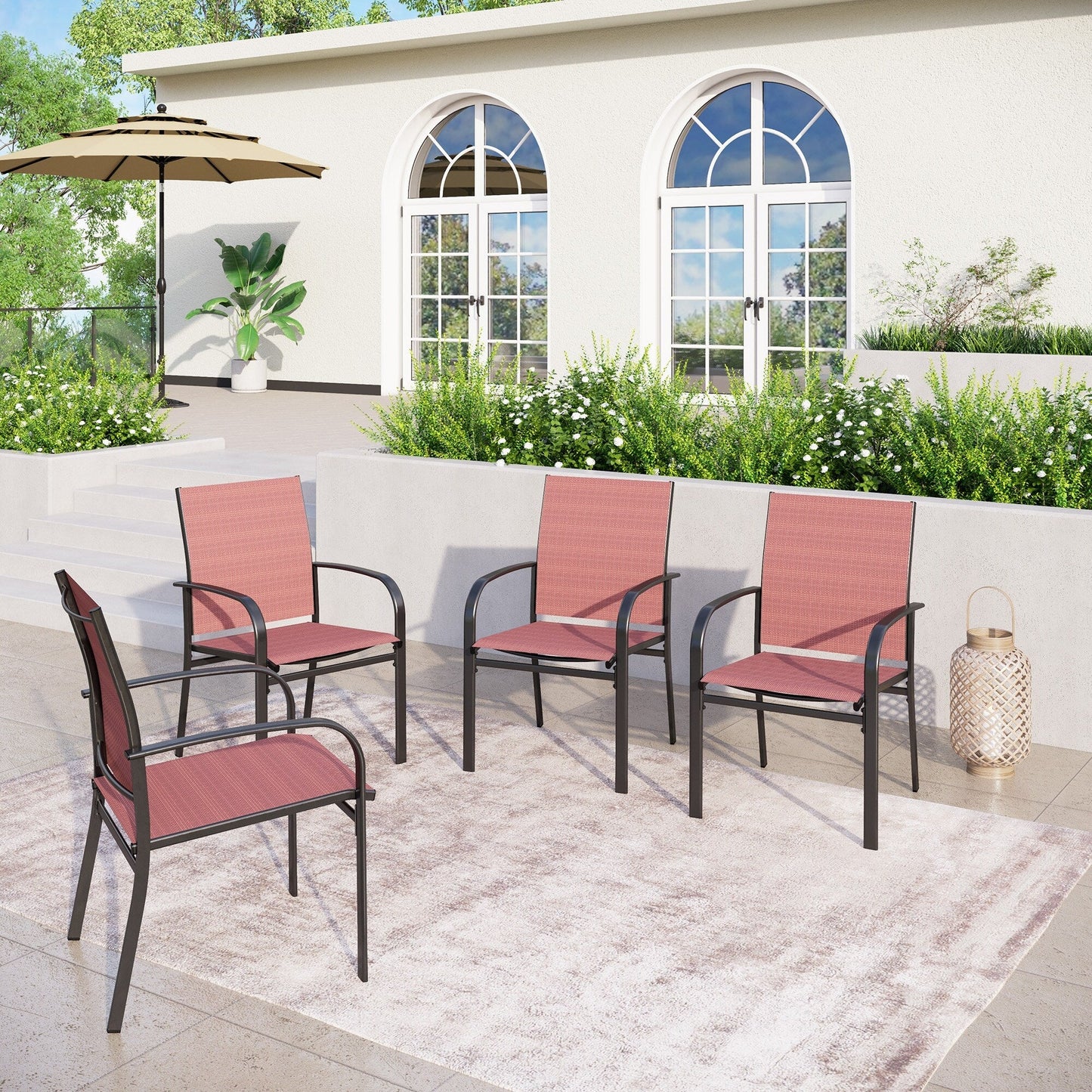 Ensemble de salle à manger de patio 5 pièces MAISON ARTS, table carrée en métal de 94 cm et 4 chaises en textilène