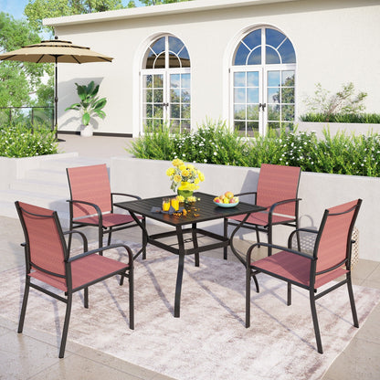 Ensemble de salle à manger de patio 5 pièces MAISON ARTS, table carrée en métal de 94 cm et 4 chaises en textilène