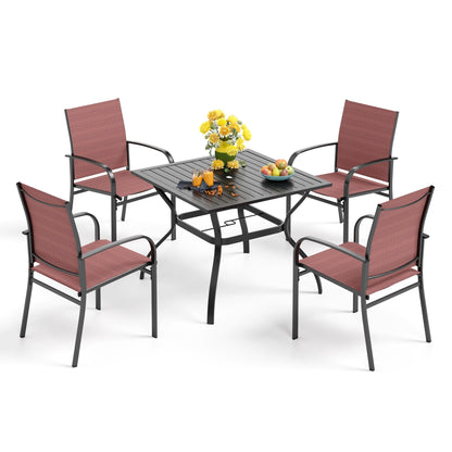 Ensemble de salle à manger de patio 5 pièces MAISON ARTS, table carrée en métal de 94 cm et 4 chaises en textilène