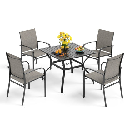 Ensemble de salle à manger de patio 5 pièces MAISON ARTS, table carrée en métal de 94 cm et 4 chaises en textilène