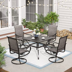 Ensemble de salle à manger de patio 5 pièces MAISON ARTS, 4 chaises pivotantes en toile et une table carrée en métal de 37 po avec trou pour parasol de 1,57 po