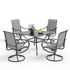 Ensemble de salle à manger de patio 5 pièces MAISON ARTS, 4 chaises pivotantes en toile et une table carrée en métal de 37 po avec trou pour parasol de 1,57 po