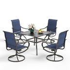Ensemble de salle à manger de patio 5 pièces MAISON ARTS, 4 chaises pivotantes en toile et une table carrée en métal de 37 po avec trou pour parasol de 1,57 po