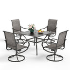 Ensemble de salle à manger de patio 5 pièces MAISON ARTS, 4 chaises pivotantes en toile et une table carrée en métal de 37 po avec trou pour parasol de 1,57 po