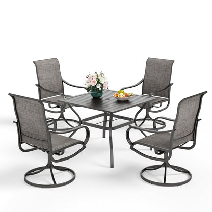 Ensemble de salle à manger de patio 5 pièces MAISON ARTS, 4 chaises pivotantes en toile et une table carrée en métal de 37 po avec trou pour parasol de 1,57 po