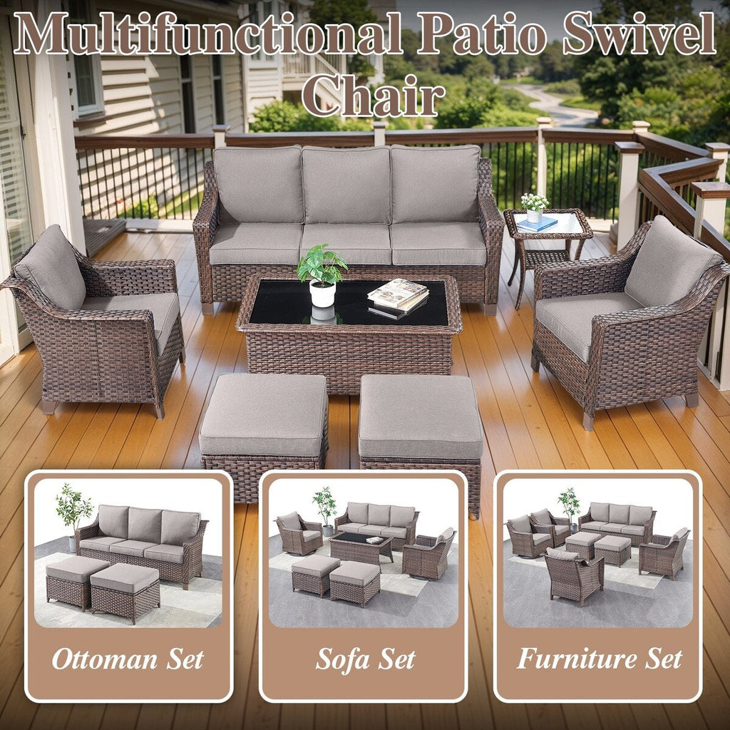 Fauteuil de patio coulissant 5 pièces avec canapé et poufs - Marron
