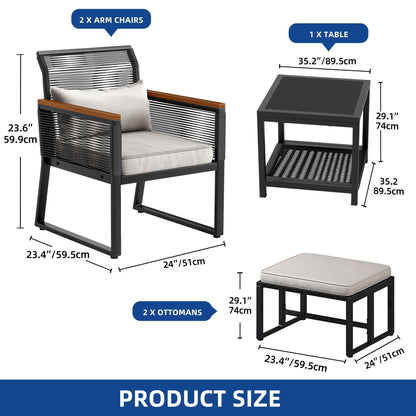 Ensemble bistro 5 pièces en osier avec coussins - 23,2 L x 28 l x 30,7 H