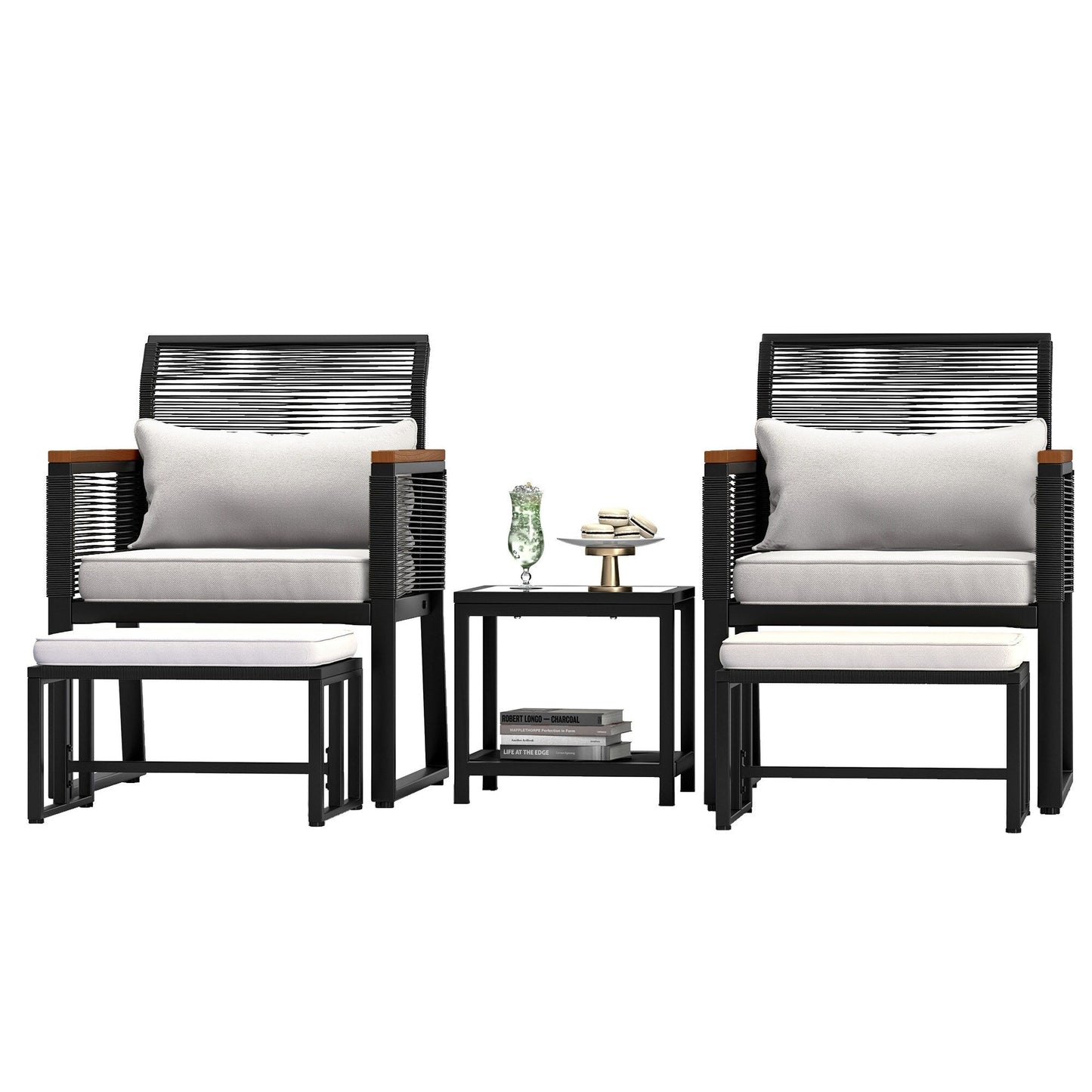 Ensemble bistro 5 pièces en osier avec coussins - 23,2 L x 28 l x 30,7 H