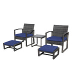 Ensemble de salon de jardin en osier 5 pièces avec fauteuils, poufs et table d'appoint