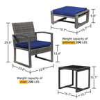 Ensemble de salon de jardin en osier 5 pièces avec fauteuils, poufs et table d'appoint