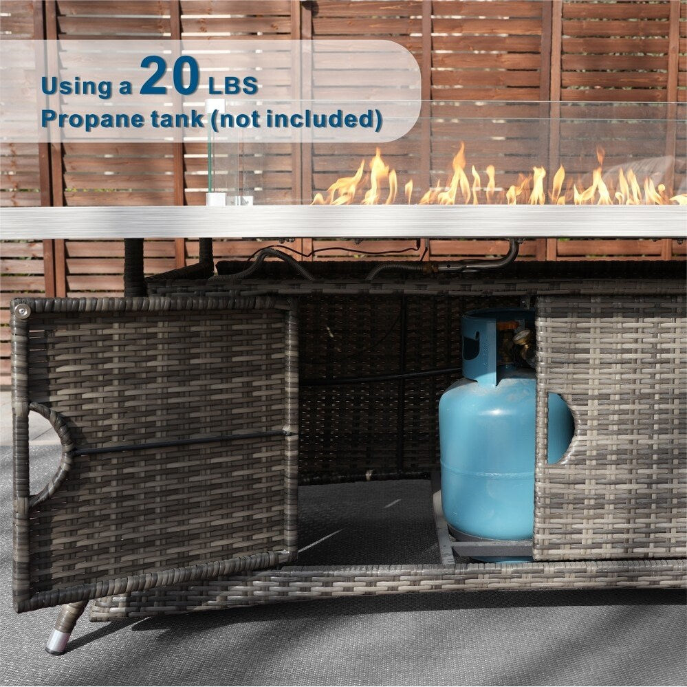 Canapé de patio en osier 5 pièces avec table et coffre de rangement