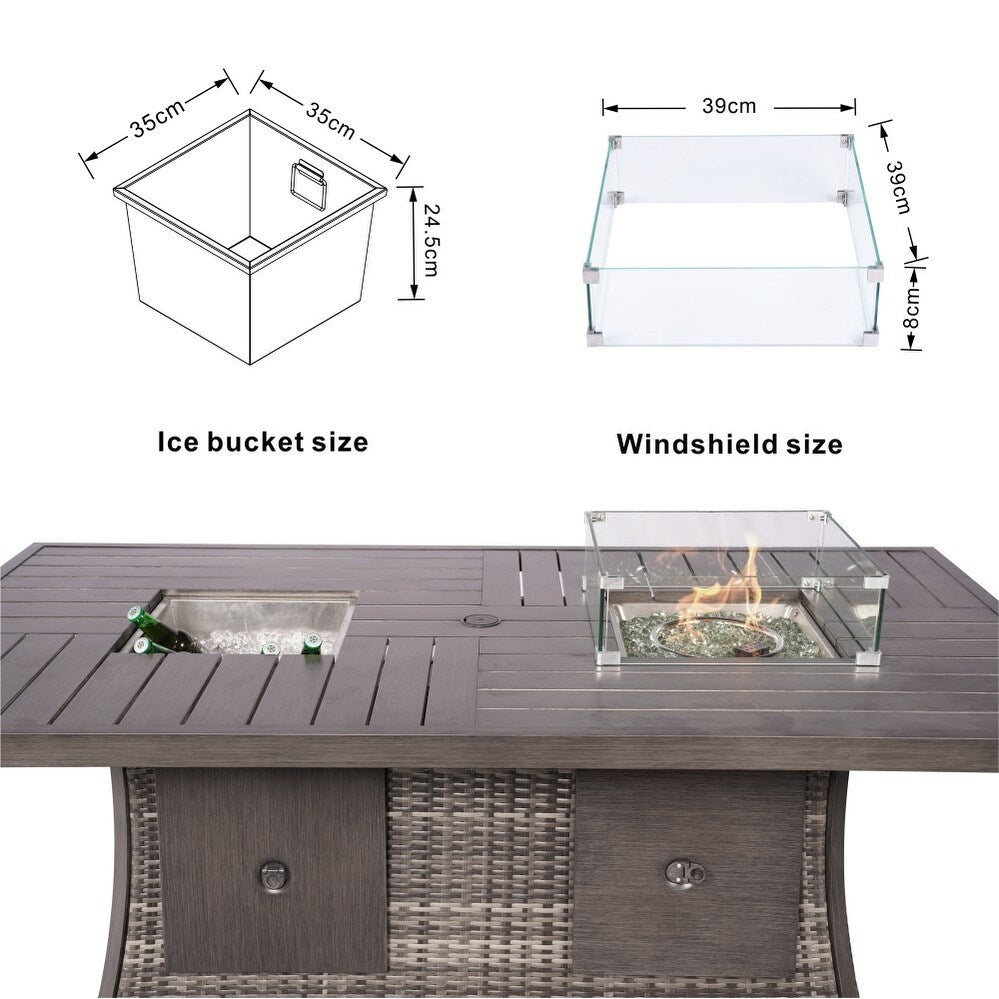 Canapé de patio en osier 5 pièces avec table et coffre de rangement