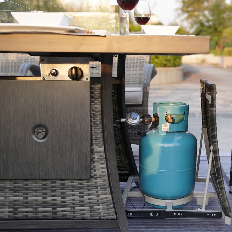 Canapé de patio en osier 5 pièces avec table et coffre de rangement