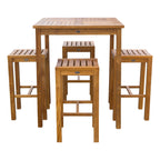 Ensemble de bar bistrot chic en teck Havana, 5 pièces, avec table carrée de 35 pouces et 4 tabourets de bar
