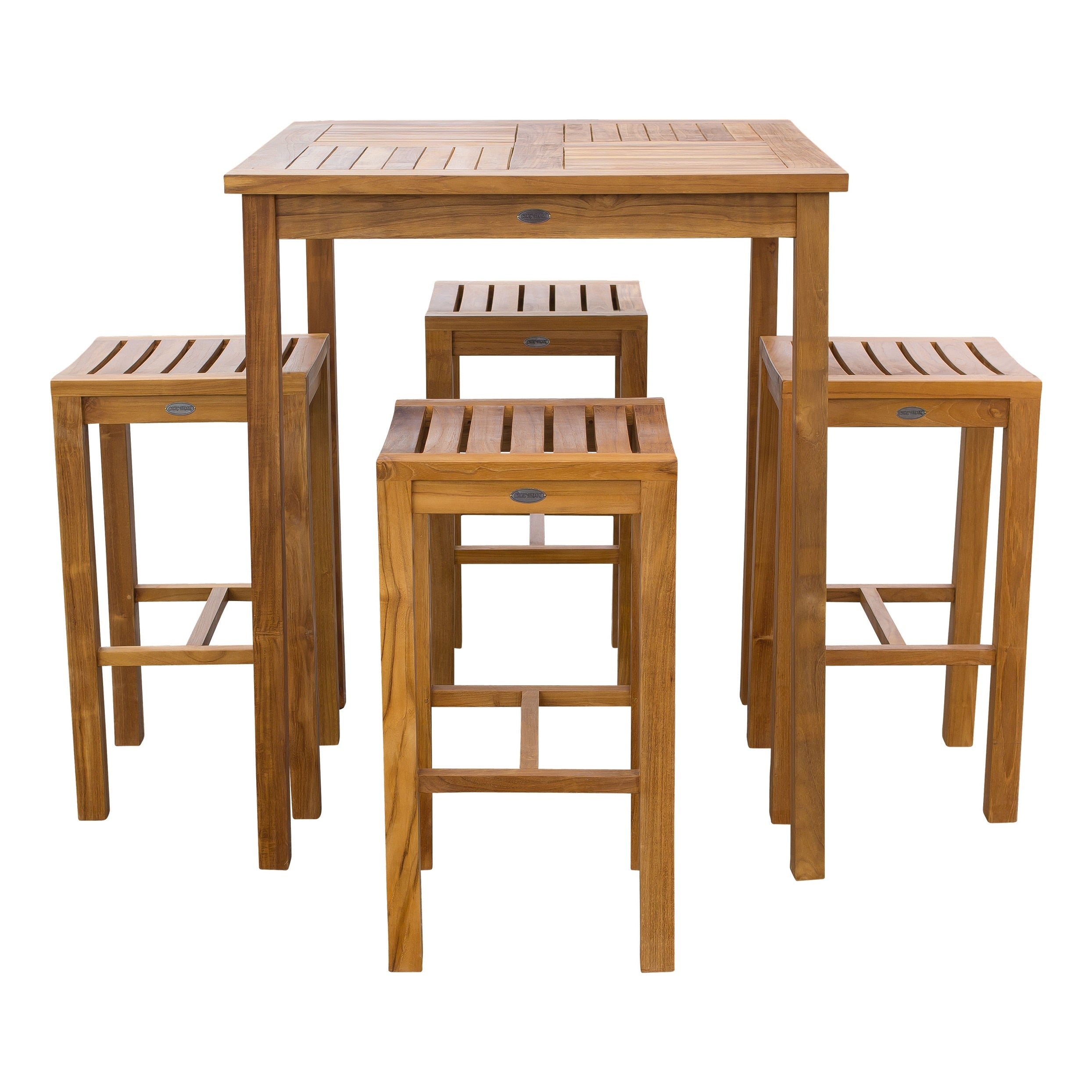 Ensemble de bar bistrot chic en teck Havana, 5 pièces, avec table carrée de 35 pouces et 4 tabourets de bar
