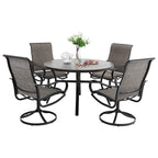 Ensemble de salle à manger d'extérieur 5 pièces, 4 chaises pivotantes rembourrées en mousse à séchage rapide et 44 tables rondes en métal grain de bois