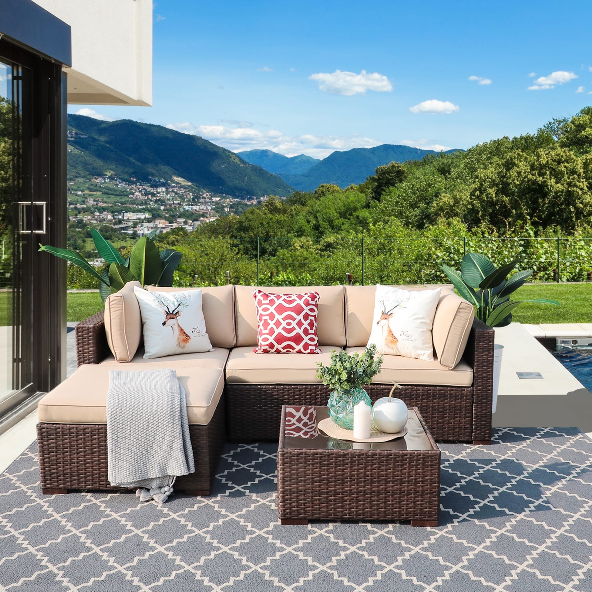 Ensemble de meubles d'extérieur sectionnels 5 pièces, ensemble de canapés en osier pour patio