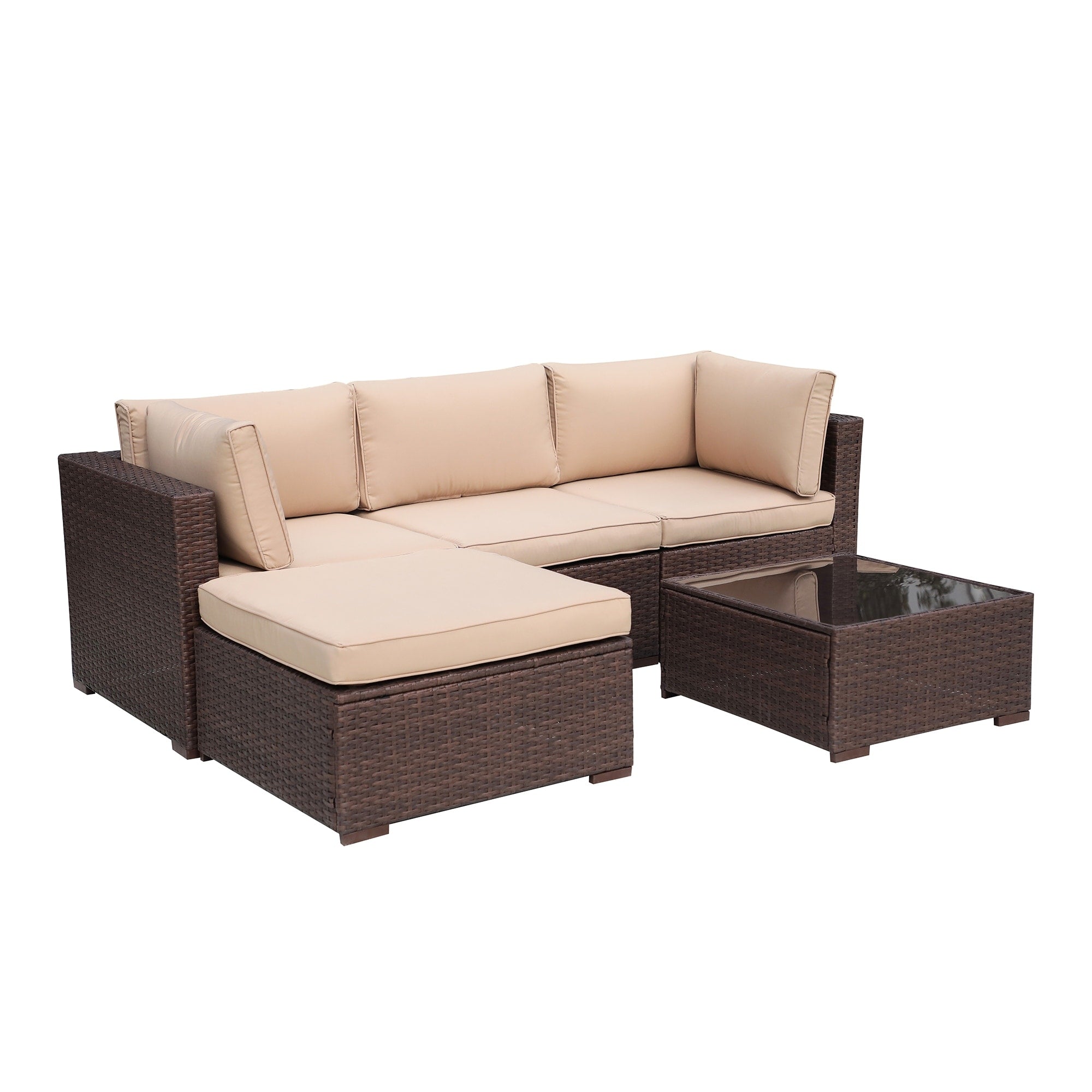 Ensemble de meubles d'extérieur sectionnels 5 pièces, ensemble de canapés en osier pour patio