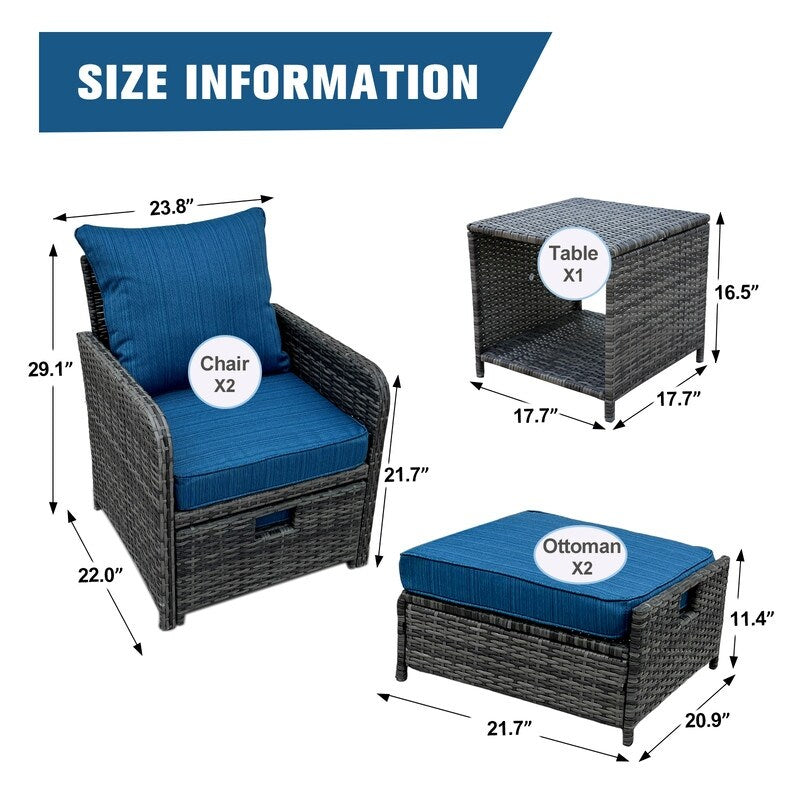 Ensemble de meubles de jardin en osier 5 pièces avec poufs et table basse