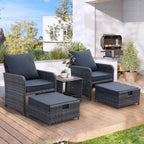 Ensemble de meubles de jardin en osier 5 pièces avec poufs et table basse