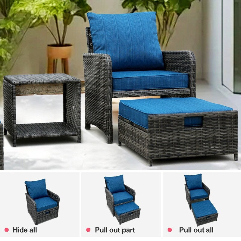 Ensemble de meubles de jardin en osier 5 pièces avec poufs et table basse