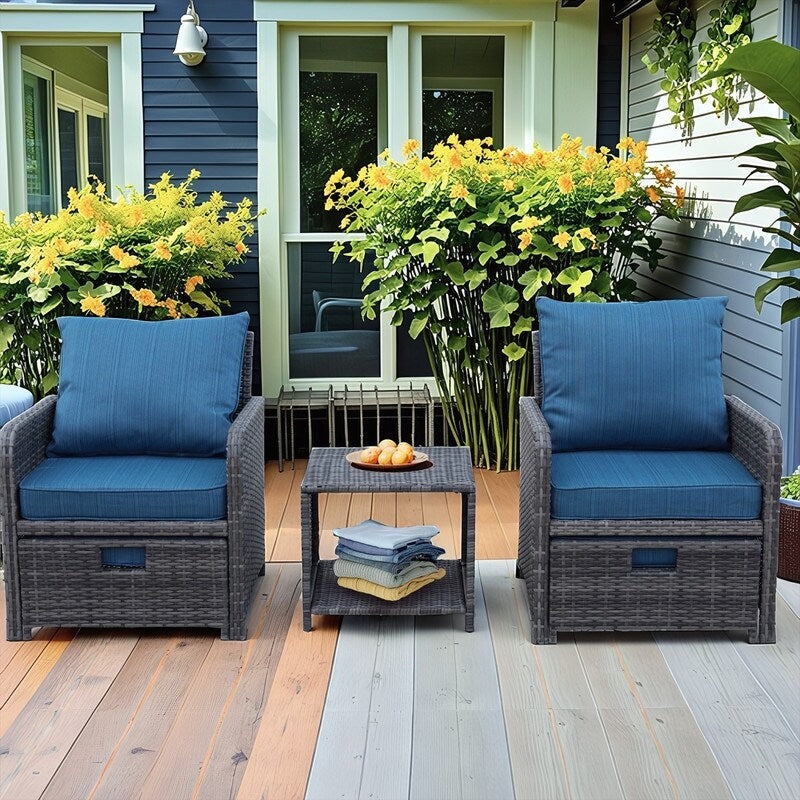 Ensemble de meubles de jardin en osier 5 pièces avec poufs et table basse