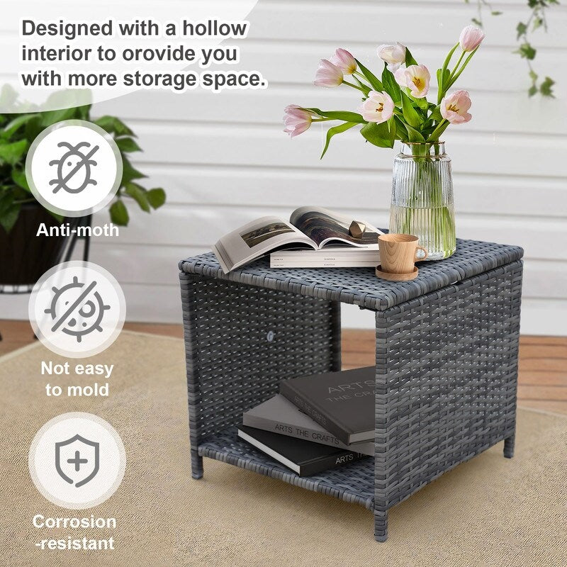 Ensemble de meubles de jardin en osier 5 pièces avec poufs et table basse