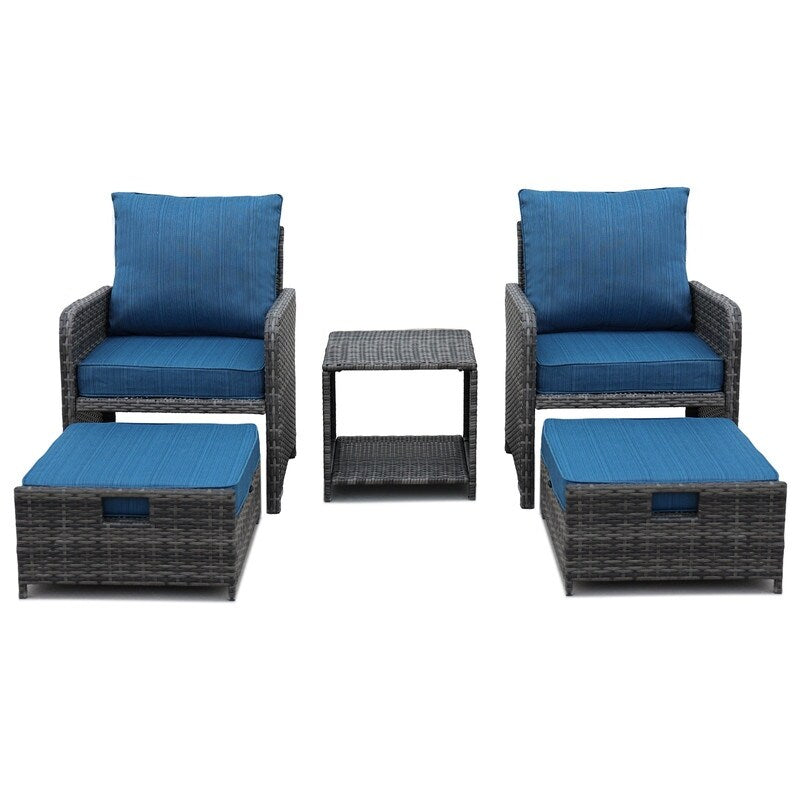 Ensemble de meubles de jardin en osier 5 pièces avec poufs et table basse