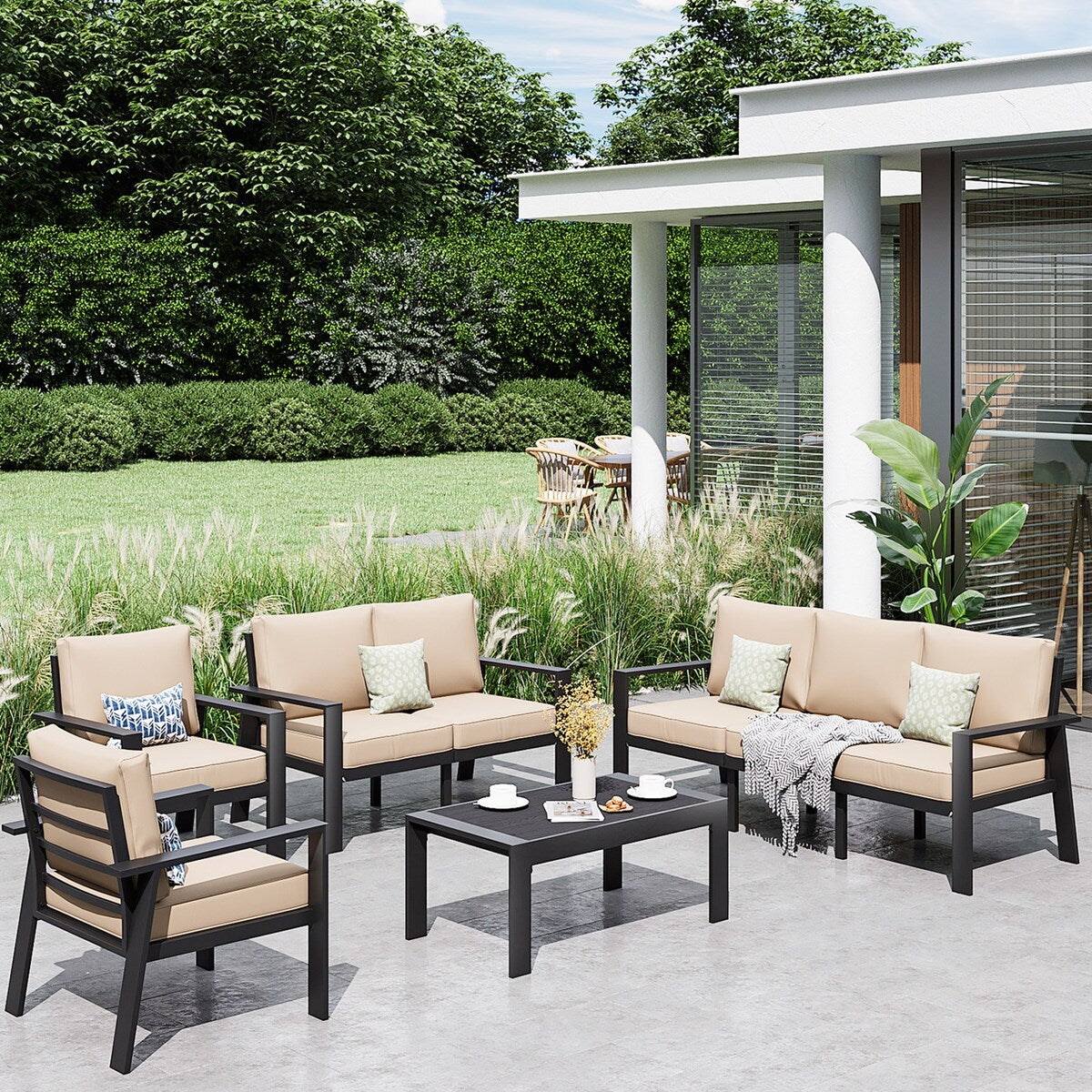 Ensemble de meubles de jardin 5 pièces en aluminium avec housse imperméable
