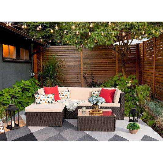 Ensemble de meubles de patio 5 pièces avec canapé sectionnel d'extérieur