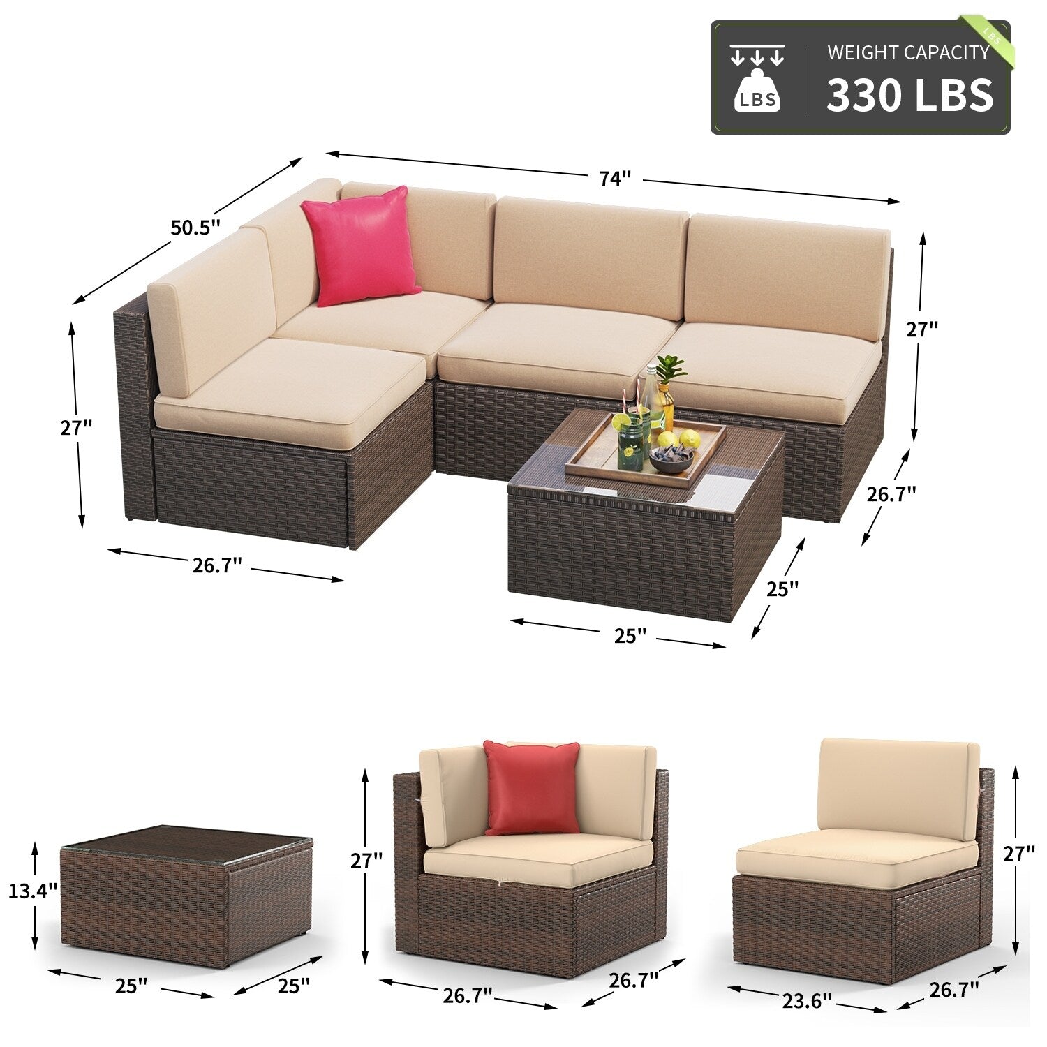 Ensembles de meubles de patio 5 pièces