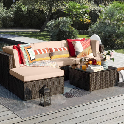 Ensemble de meubles de jardin Homall 5 pièces en osier et canapé d'extérieur en rotin