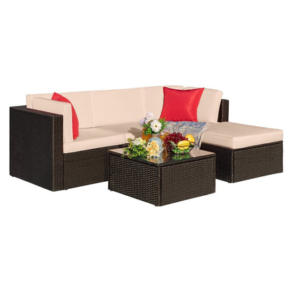Ensemble de meubles de jardin Homall 5 pièces en osier et canapé d'extérieur en rotin