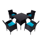 Ensemble de salle à manger d'extérieur en osier 5 pièces avec coussins et table
