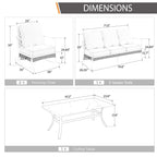 Ensemble de meubles de jardin 5 places MAISON ARTS, 2 chaises en métal rembourrées, 1 canapé 3 places avec table basse en marbre
