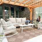 Ensemble de meubles de jardin 5 places MAISON ARTS, 2 chaises en métal rembourrées, 1 canapé 3 places avec table basse en marbre