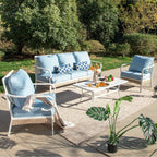 Ensemble de meubles de jardin 5 places MAISON ARTS, 2 chaises en métal rembourrées, 1 canapé 3 places avec table basse en marbre
