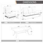 Ensemble de meubles de jardin 5 places MAISON ARTS, 2 chaises en métal rembourrées, 1 canapé 3 places avec table basse en marbre