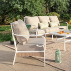 Ensemble de meubles de jardin 5 places MAISON ARTS, 2 chaises en métal rembourrées, 1 canapé 3 places avec table basse en marbre
