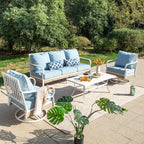Ensemble de meubles de jardin 5 places MAISON ARTS, 2 chaises en métal rembourrées, 1 canapé 3 places avec table basse en marbre