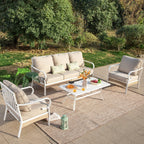Ensemble de meubles de jardin 5 places MAISON ARTS, 2 chaises en métal rembourrées, 1 canapé 3 places avec table basse en marbre
