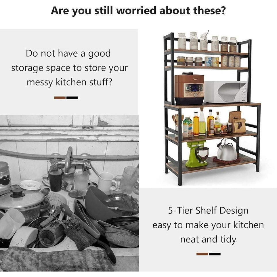 Étagère de rangement utilitaire à 5 niveaux pour four à micro-ondes, chariot de cuisine industriel avec clapier