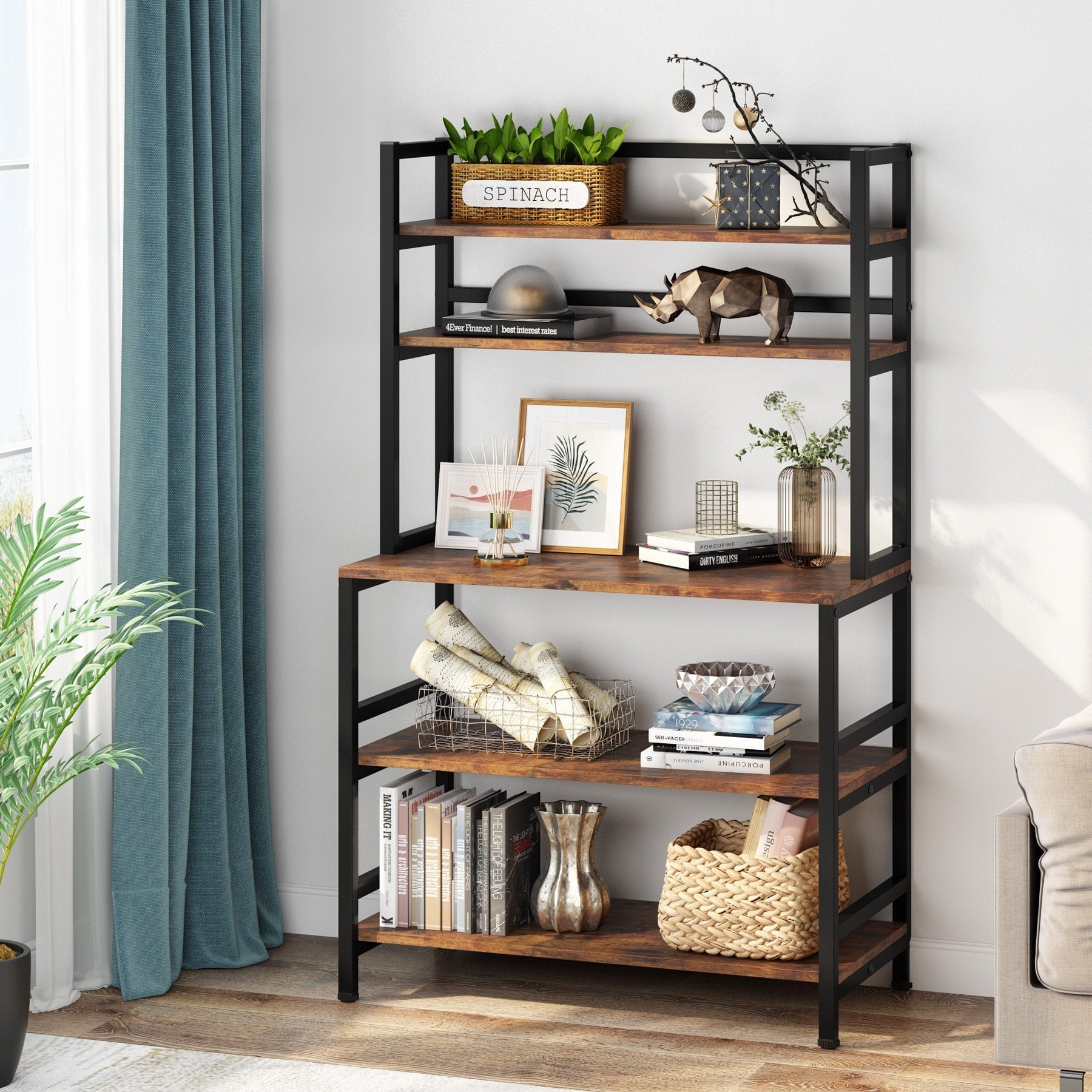 Étagère de rangement utilitaire à 5 niveaux pour four à micro-ondes, chariot de cuisine industriel avec clapier