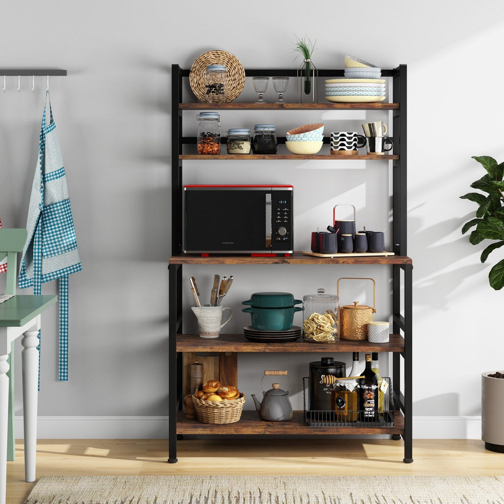 Étagère de rangement utilitaire à 5 niveaux pour four à micro-ondes, chariot de cuisine industriel avec clapier